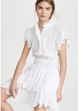 Rebecca Taylor White Eyelet Tiered Mini Skirt
